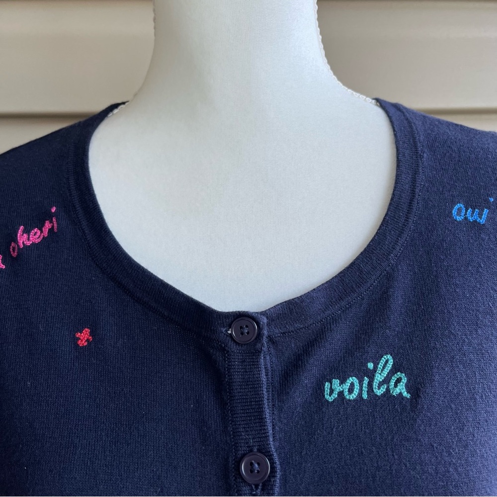 •Talbots• Cotton Blend French Phrases Cardigan - Size Xp - Picture 3 of 9